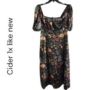 Cider Black Floral Midi Dress
